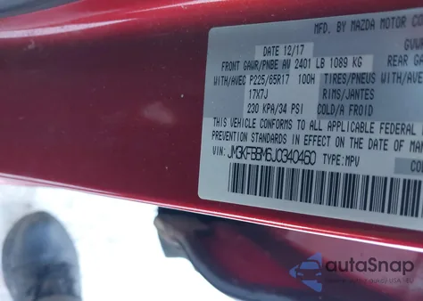 2018 Mazda Cx-5 Sport z USA, uszkodzony, nr VIN JM3KFBBM6J0340460